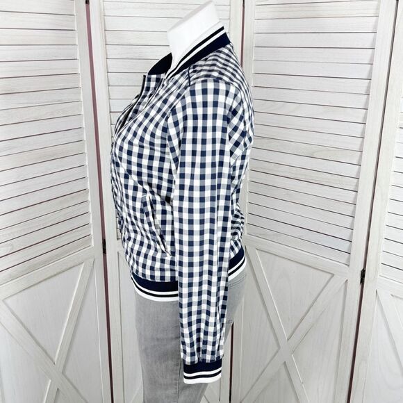 Merona Gingham Check Full Zip Windbreaker Jacket Blue White XL Cottagecore - Picture 2 of 15